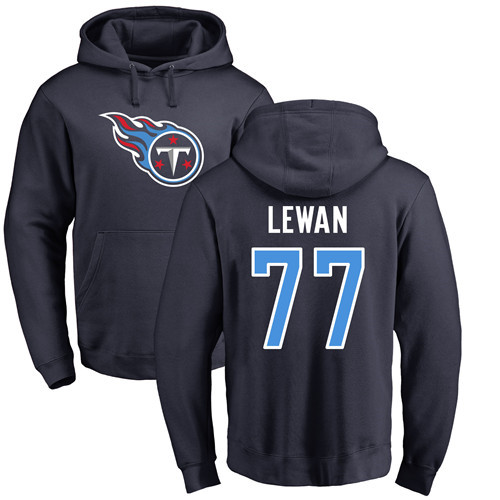 Tennessee Titans Men Navy Blue Taylor Lewan Name and Number Logo NFL Football #77 Pullover Hoodie Sweatshirts